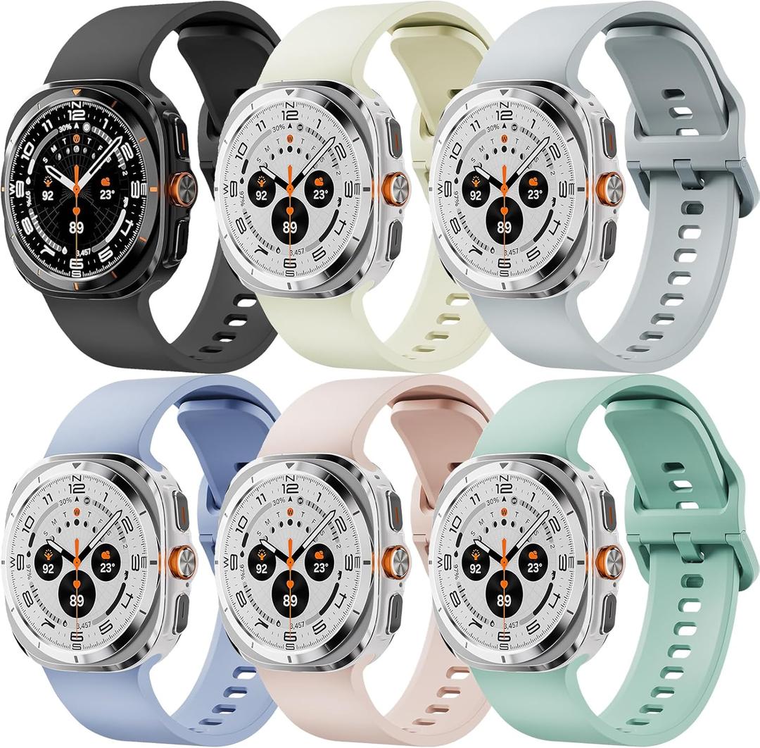 Sport Silicone Band for Samsung Galaxy Watch Ultra Bands 47mm for Men Women, Soft Breathable Waterproof Rubber Replacement Strap for Samsung Galaxy Ultra 2(2025)/Ultra(2024) Watch Band 47mm (01-Black/Starlight/Light Gray/Blue/Pink/Turquoise)