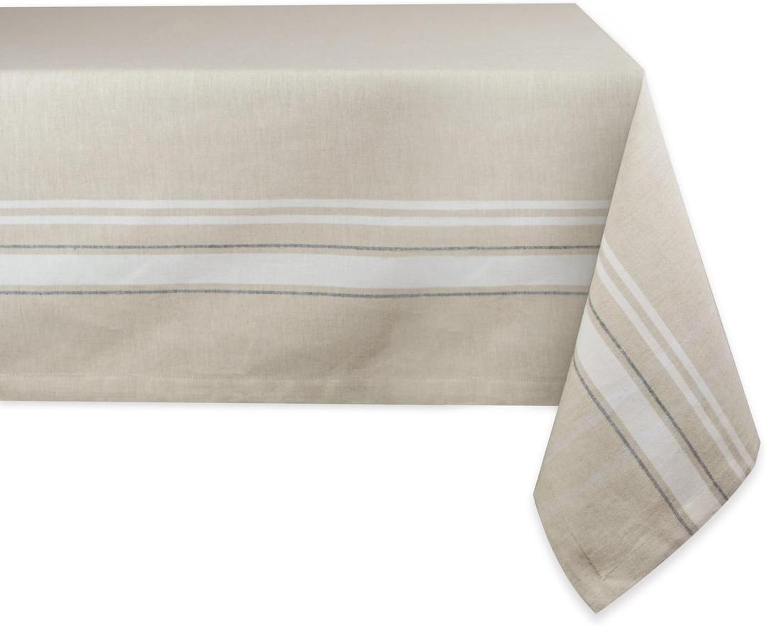 DII French Stripe Dining Table Collection Farmhouse Style Tablecloth, 60x120 Inches, Taupe/White