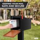 Ilyapa Modern Mailbox Post Mount - Large Mailbox for Outside - Black Metal Mail Box - Powder Coated Steel - All Weather Resistant