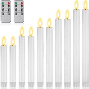 10 Pcs Flameless Taper Candles with Remote Battery Operated Taper Candles Include 6.5'' 7.7" 8.9" 10" 11.2" Fake LED Electric Candle Sticks for Valentine's Day Home Wedding Decor (White)
