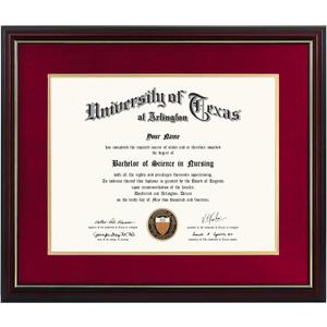 GraduationMall 11x14 Diploma Frame with Red over Gold Mat or Display 15x18 Certificate without Mat,Solid Wood & UV Protection Acrylic,Cherry Finish with Gold Trim