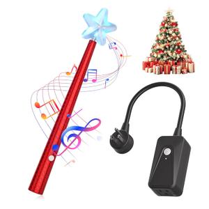 Magic Christmas Light Wand Wireless Magic Remote Wand Switch Kit with Music Surpised for Kids Remote Control Outlet Switch for Christmas Tree Lights Decor String Lights Indoor/Outdoor, Fiery Red