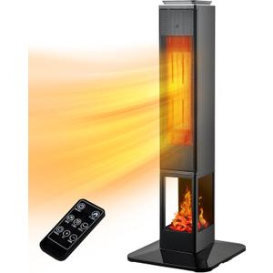 Uthfy 32" Electric Space Heaters Large Room for Indoor Use with Flame, 4 Modes, Remote, Thermostat, Oscillation, Safety Protection, 1500W Ceramic Room Heater for Office Bedroom