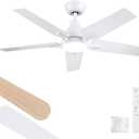 42 Inch Ceiling Fans with Lights and Remote, White Ceiling Fan, 5 Blade Modern Ceiling Fan for Bedroom, Living Room, Dining Room, Patio, Dimmable 6 Speeds DC Quiet