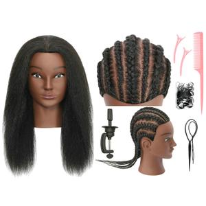 Mannequin Head 100% Human Hair Cosmetology Manikin Doll Training Head with Stand for Hairdresser Practice Braiding Styling Coloring Bleaching Dyeing Cutting Updos Display, Black