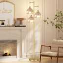 Gold Floor Lamps for Living Room Vintage Floor Lamp with Glass Lmapshape & Three Led Bulb,Glass Floor Lamps Brass Mid Century Modern Standing Lamp Tall Tree Flower Floor Lamp for Bedroom,Office,Corner