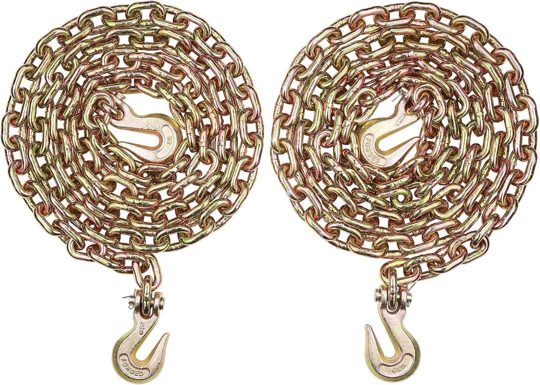 VEVOR G80 Transport Binder Chain, 3/8" x 10.3' 2-Pack Tow Chain with Clevis Grab Hooks, 7100 lbs Safe Working Load, Heavy Duty Logging Chain for Transporting Towing Truck Tie Down Binding Equipment