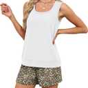 WIHOLL Two Piece Sets for Women Summer Lounge Short Sets Tank Square Neck Sleeveless Sweatsuit with Pocket (M)