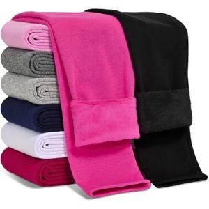 Girls Fleece Lined Leggings Cotton Kids Winter Warm Leggings Thick Thermal Tights Pants (4-5T, Black, Rose Red)