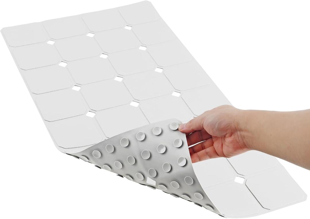 Bathtub Mat Non Slip 15" x 28" Silicone Foldable Tub Mat with Strong Suction Cups & Large Drain Holes, Durable & Eco-Friendly, for Smooth Surfaces, Ideal for Seniors, Adults White