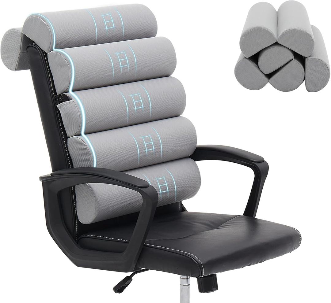 Ergonomic Lumbar Support Pillow for High Back Office Chair - Adjustable 6 Semicircular Back Cushion with Breathable Mesh Cover,Spine Support for Desk/Gaming Chairs, Neck/Upper/Lower Back Pain Relief (Light Grey)
