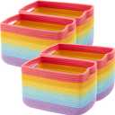 Set of 4 Rainbow Rope Basket for Shelves Woven Rectangle Storage Basket Bins for Nursery Toy Storage for Baby Girl