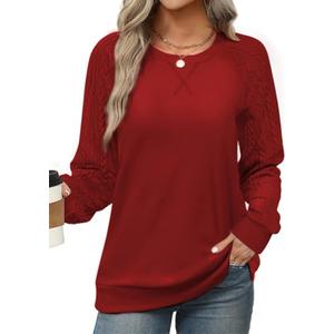 Sweatshirt for Women Crewneck 2026 Fashion Cable Knit Long Sleeve Loose Lightweight Sweater Fall Pullover Blouses Top (XX-Large, Red)
