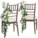 Ling's Moment 10pcs Wedding Chair Decorations Aisle Floral Swag Artificial Pew Flowers Hanging Garland White & Sage Green For Ceremony Reception Church Rose Floral Faux Arrangement Party Outdoor Decor