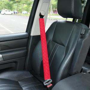 Amooca Soft Automotive Seat Belt Cover Seatbelt Shoulder Pad Neck Protector Cushions Universal Fit SUV Trucks Backpack Red Extra Long 25.6in