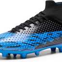 DREAM PAIRS Men's Soccer Cleats Lightweight Football Cleats Professional Training High-top Soccer Shoes (11.5, Black/Royal Blue)
