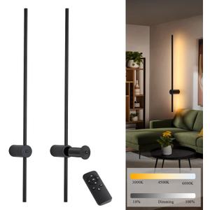 Battery Operated Wall Sconces Set of Two with Remote Control; 40 Inch Rechargeable Wireless Dimmable Wall Lights; Black Cordless Wall Sconce for Living Room Hallway Bedroom 2 Pack