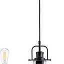 Black Industrial Pendant Light Farmhouse 1-Light with Adjustable Cord, Seeded Glass Shade,Rectangle Cute Hanging Lights for Hallway, Kitchen Island, Dinning Room