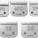 5Pack Dog Grooming Blades Compatible with Andis Dog Clippers,Dog Clipper Blades Compatible with Oster A5,Wahl km10 Dog Clippers for Animal Dog Cat Horse,Stainless-Steel Blade Sharp (Silver/10+30+4FC+5FC+7FC-05)