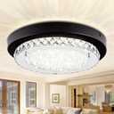 Flush Mount Ceiling Light Crystal LED Dimmable Closet Light Fixture 13 Inch Black Modern Bathroom Ceiling Light Small Round Hallway Lighting for Laundry Foyer Kitchen 4000K, Round-13.1 inches