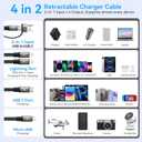 4 in 2 Retractable Charging Cable 4A,2Pack 4Ft Multi Chargers for All Devices,USBC Charging Cable with A/C to Type C/L/Micro USB Ports Universal Multiple USB Cable for iPhone Series/Samsung/Tablets/PS