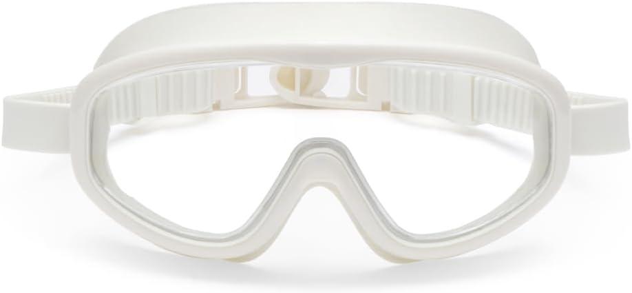 Petites Pommes Adult Swim Goggles for Ages 14+  Lightweight Silicone, Anti-Fog Wide Lens, Hair-Safe Buckle, Cotton Pouch (Crme)