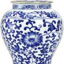 Goaste Blue and White Ginger Jar with Lid, 7.2 Inch Chinoiserie Porcelain Ginger Jars Airtight, Decorative Ceramic Tea Candy Storage Jar, Handmade Vintage Flower Vase for Home Decor, Sugar Nuts Herbs