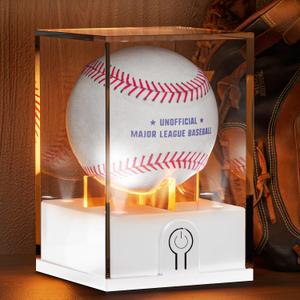 Acrylic Baseball Display Case with LED Light, UV Protected Holder for Memorabilia (White)