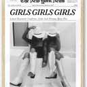 iHery Girls Just Wanna Have Fun Framed Trendy Cowgirl NewsPaper Wall Art, 12x16in Natural OAK Wood Black and White Canvas Wall Decor For Bedroom Dorm Living Room,Vintage Bar Car Home Dcor 1Pack