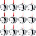 Sratte 24 Pack 1.5 Inch Christmas Bells Ornament Xmas Believe Jingle Decoration Santa Sleigh Bell Christmas Printed Decor with Red Ribbon for Xmas Tree Home Decoration(Silver)