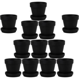 Yishang Black Terra Cotta Pots with Saucer - 12-Pack Large Terracotta Pottery 3'' Clay Planter Cactus Flower Succulent Pot with Drainage Hole