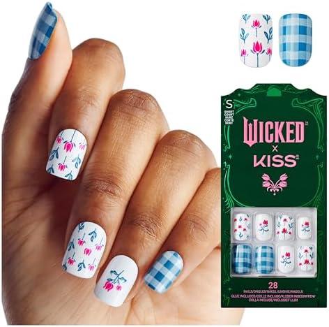WICKED X KISS Press-On Nails – Waterproof, Chip-Resistant & Smudge-Proof, 28 Count Fake Nail, Pack Of 4