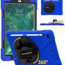 BRAECN for iPad 6th Generation Case 9.7 inch with Pencil Holder, Shockproof Dropproof Protective Rugged Case with Built-in Hand Strap, Kickstand and Detachable Shoulder Strap for iPad 5th Gen-Blue