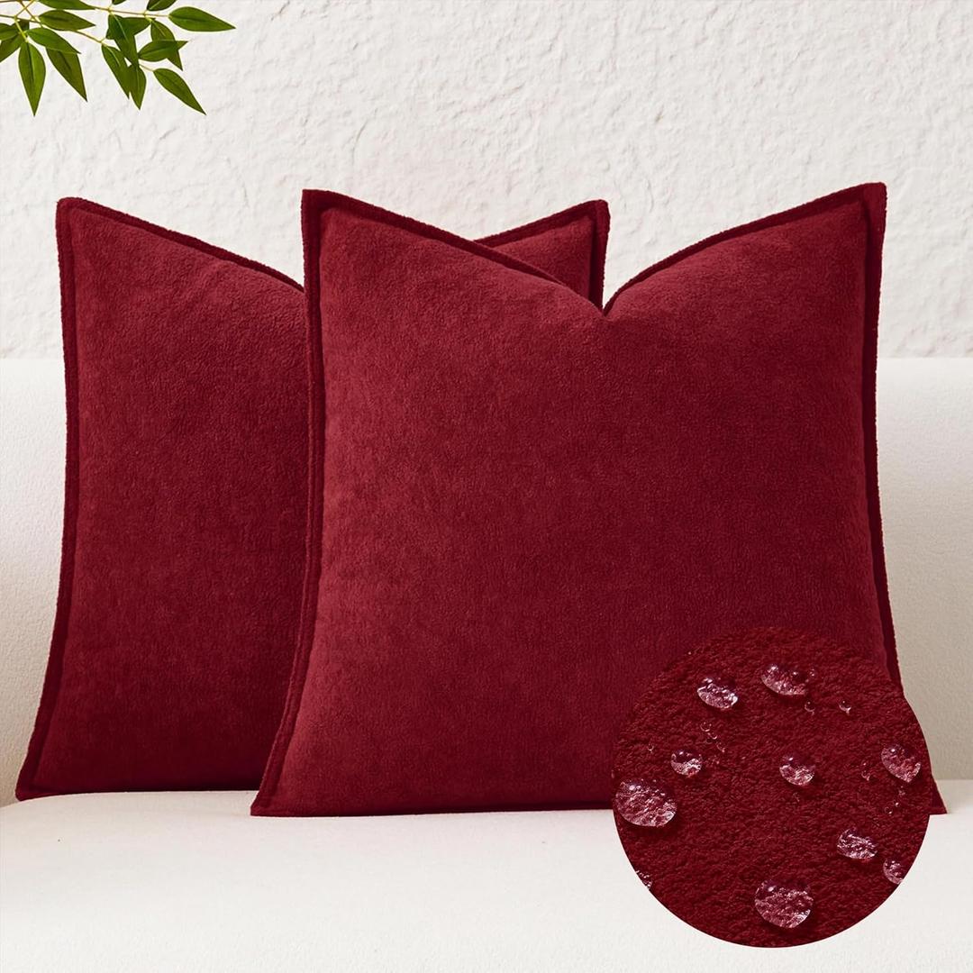 Kevin Textile Christmas Decorative Pillow Covers Burgundy 20x20 Inch Pack of 2 Soft Boucle Textured Waterproof Throw Pillowcases Accent Pillows for Couch Sofa Chair Bed Home Decor Indoor Outdoor