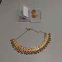 Bohemian Bridal Jewelry Set for Women Gold-Tone Plated Choker Necklace Jhumka Earrings Indian Wedding Boho Flower Ethnic Party Wear Bollywood Festival Statement Piece Traditional Tribal Holiday Prom