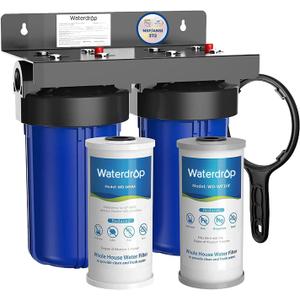 Waterdrop Whole House Water Filter System, Reduce Iron & Manganese, with Carbon and Sediment Filters, 5-Stage Filtration, Reduce Iron, Lead, Chlorine, Odor, 2-Stage WD-WHF21-FG, 1" Inlet/Outlet