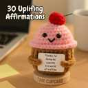 Friendship Gifts for Women - Handmade Positive Crochet Cupcake with 30 Cute Affirmation Cards for Emotional Support | Birthday Gift for Women, Best Friend, Bestie, Coworker | Mothers Day Present Idea
