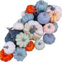 24 Pcs Bulk Assorted Rustic Harvest Artificial Pumpkins Foam Pumpkin in White Orange Green Teal for Fall Autumn Halloween Decoration Thanksgiving Party Home Kitchen Decor Baby Shower Wedding