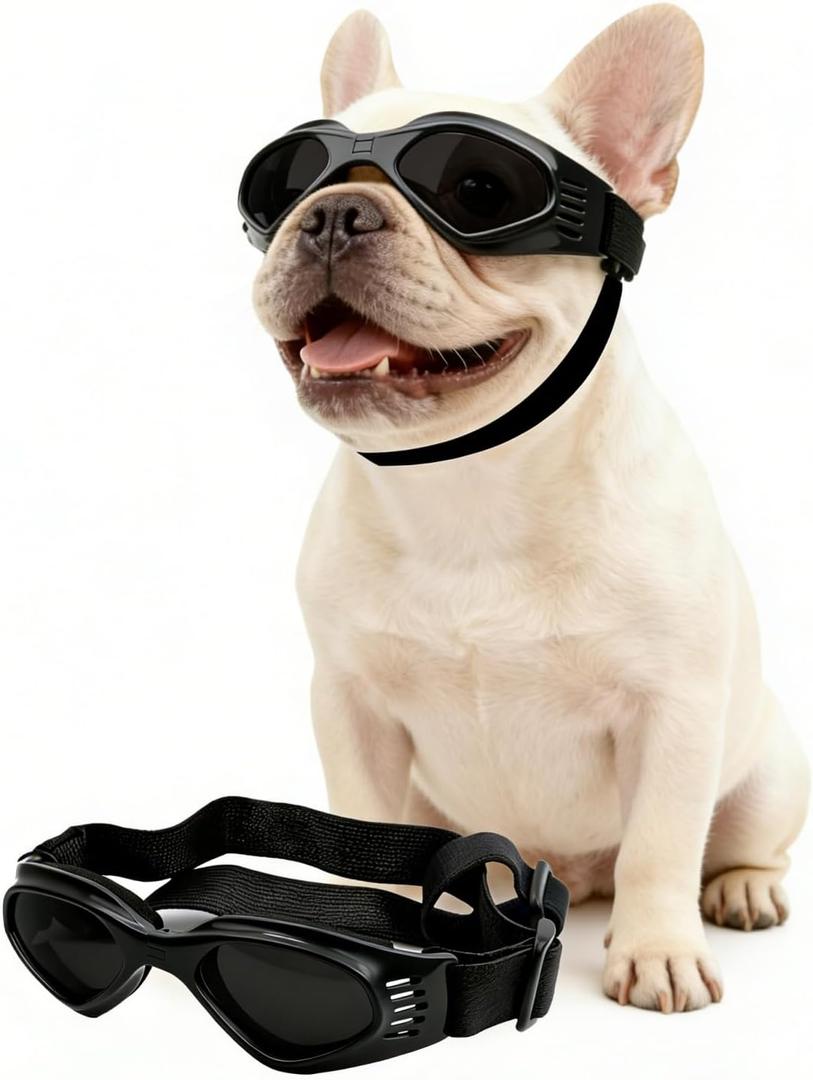 NAMSAN Dog Goggles for Small to Medium Dogs, Dog Sunglasses UV Protection for Medium Dogs Outdoor Cycling Driving, Small Puppy Glasses Dog Eye Protection, Anti-Fog Windproof, Adjustable, Black