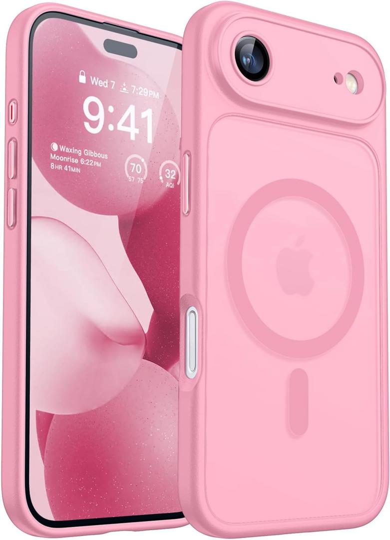 CANSHN Magnetic Compatible with iPhone Air Case(6.5 Inch), Upgraded [Full Camera Protection] [Compatible with Magsafe] [Translucent Matte] Shockproof Phone Cover for iPhone 17 Air Case,Pink