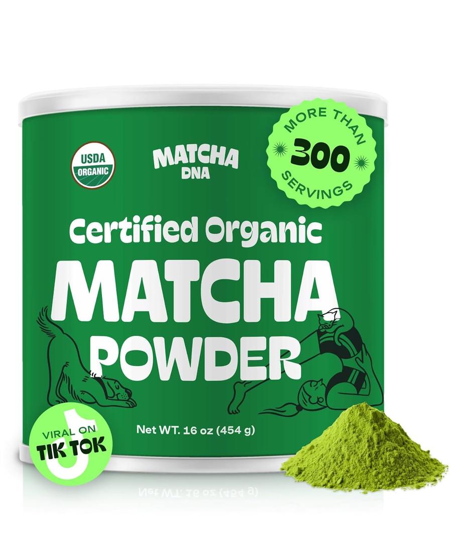 MATCHA DNA Certified Organic Matcha Green Tea Powder (16 oz TIN CAN), Best Before 10/27 