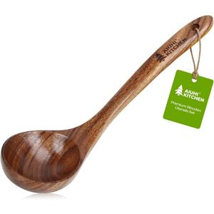 AIUHI Wooden Ladle for Cooking,Teak Wood Soup Ladle, Long Handle Deep Scooper Wooden Serving Spoon  Non-stick & No Scratch (11.83.1 in)