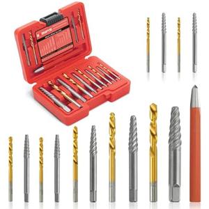 14 Pieces Screw Extractor Kit, 37# Cr-Mo & 6542 Hss Steel Cobalt Left Hand Drill Bits Set for Removing Broken Bolt and Rounded Nut, Ez Out Stripped Screw Set with Center Punch