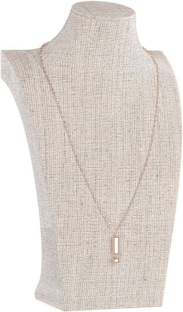 KunGe Necklace Bust Display Stand, Bust Necklace Holder, Pendant Chain Organizer for Women (Yellow Linen, S 1PCS) (9.4" Height (1pc))