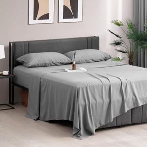 Z-hom Queen Bed Sheets Set - Cooling & Breathable Luxury Hotel Sheets & Pillowcases, Extra Soft, Wrinkle Free, Up to 16 inch, Grey