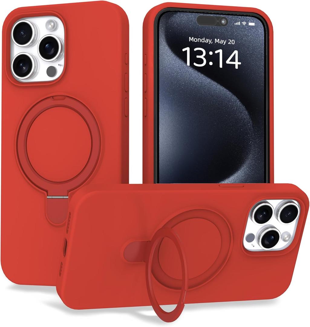Case for iPhone 13 Pro Max Case with Magnetic Invisible Stand - MagSafe Compatible, Military Drop Tested, Shockproof Silicone Cover for Women and Men (6.7", 2021) - iPhone 13 Pro Max, Red