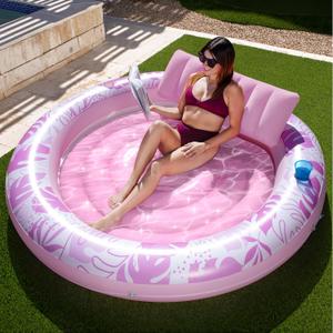 SLOOSH Inflatable Tanning Pool Lounger Float,72" x 65" Pool Floats Adult with Pillow,Luxury Fabric Large Suntan Tub Raft Floatie,Sunbathing Bed Lounge for Water Blow Up Kids Ball Pit Party Gifts, Pink