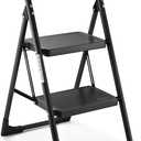 Step Stool for Adults,2 Step Ladder Folding 330lbs Anti Slip Step Stool,Foldable Ergonomic 2 Steel Stool with Wide Pedal for Home, Kitchen, Office (Matte Black)