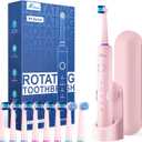 Rtauys R6 Rotating Electric Toothbrush for Adults, Fast Charge, Come with 8 Brush Heads (2 Types) and Travel Case, 5 Modes, 50000VPM Powered Toothbrush, 2 Minute Timer, Pink