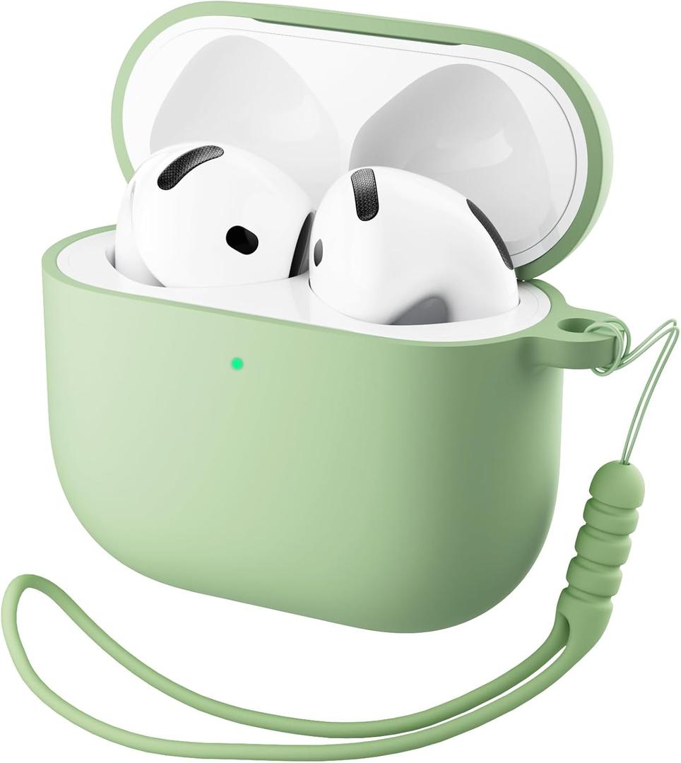 ORNARTO for AirPods 4 Case, Soft Silicone Full Protective Cover with LED Visible, Compatible with AirPods 4th Generation 2024 - Pistachio Green